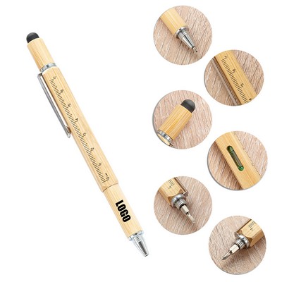 6 In 1 Tech Multi-Tool Bamboo Ballpoint Pen