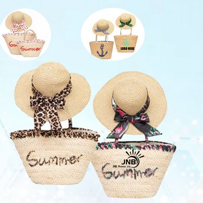 Parent-Child Straw Hat and Handbag