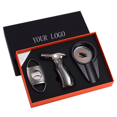 Cigar Connoisseur Gift Set: Cutter, Lighter, and Ashtray