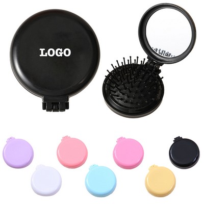 Compact Mirror With Mini Hair Brush Set