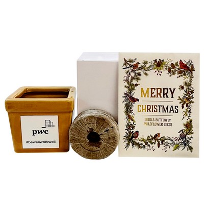 Merry Christmas Flower Seed Kit in Ceramic Pot