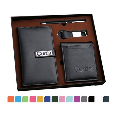 4 Pieces Gift Set: Notebook, Wallet, Keyring and Twist Ballpoint Pen (Black & Brown in Stock)