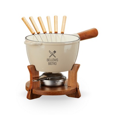 Beige & Wood Cast Iron Fondue Set by Twine Living