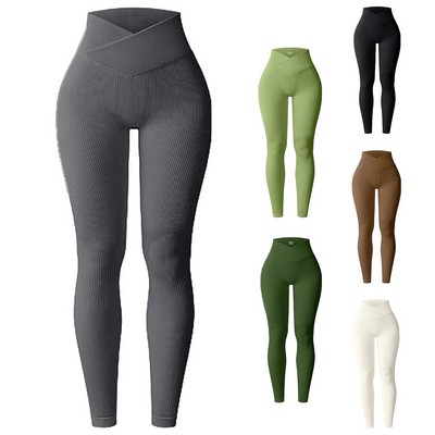 High Waist Cross Over Athletic Exercise Leggings