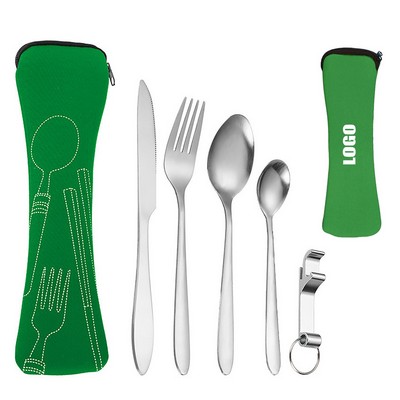 5 In 1 Spoon Fork Knife Cutlery With Pouch