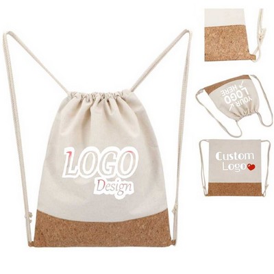 Cork Cotton Canvas Drawstring Backpack Gift Bag