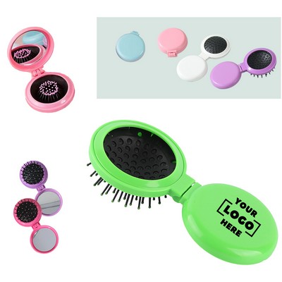 Portable Foldable Hairbrush With Mirror