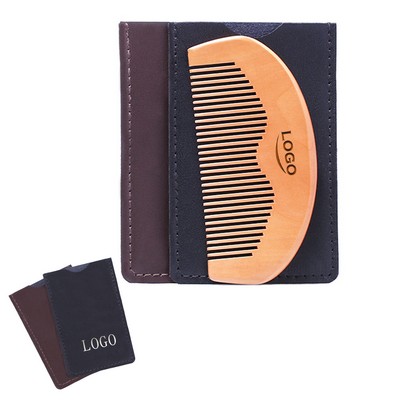 Wooden Hair Comb with Leather Case