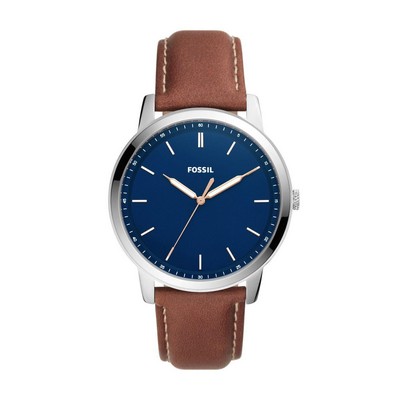 Fossil Mens Brown Leather Strap Watch Blue Dial