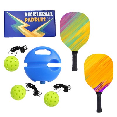 Wooden Pickleball Set w/ Rebound Trainer & Colorful Box