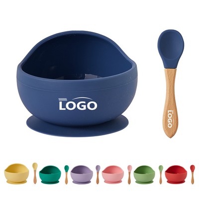 Baby Silicone Bowl Set With Wooden Spoon