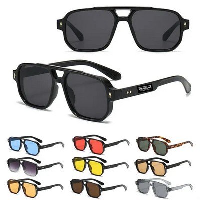 Unisex Retro Chic Square Frame Double Bridge Sunglasses