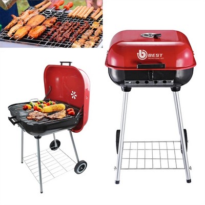 18-Inch Red Portable Charcoal BBQ Grill with Porcelain