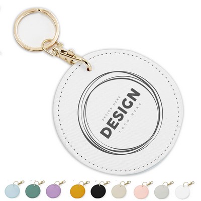 Personalized Round Imitation Leather Keychain With Customizable Logo