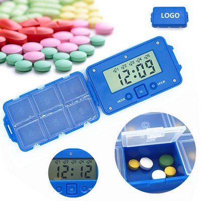 6-Compartment Medicine Pill Case with Alarm Reminder and Clock Function