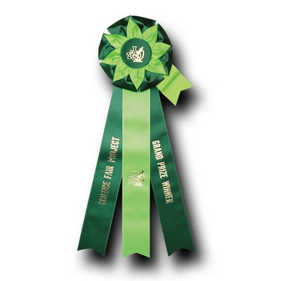 Custom Petal & Flower Rosette Ribbon w/ 3 Streamers & Tail (6"x18")