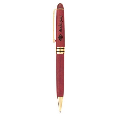 Rosewood Barrel Ballpoint Pen w/ Satin Gold Accent