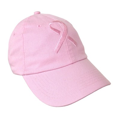 Cotton Twill 6-Panel Cap w/ Embroidered Pink Ribbon