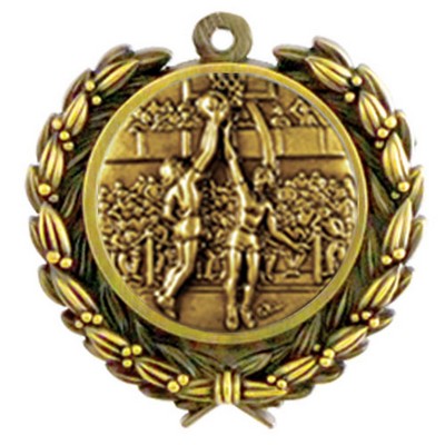 Stock Basketball Female Medal w/ Wreath Edge (1 1/4" )