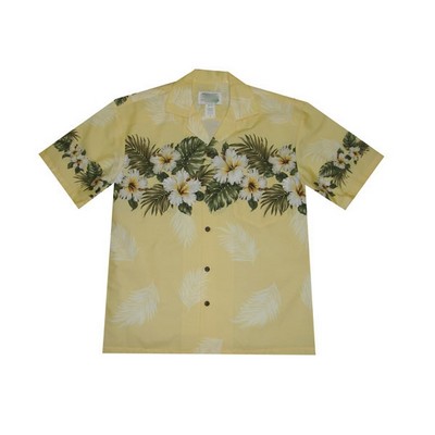 Yellow Hawaiian Border Print Cotton Poplin Shirt w/ Button Front