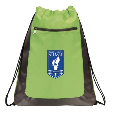 Deluxe Drawstring Backpack With Zipper Front Pocket