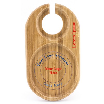 Bamboo Mini Oval Party Plate w/Built-In Stemware Holder