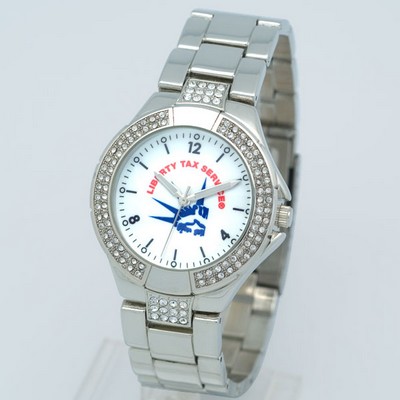 Sparkling Man Bracelet Watch with glittering crystals on bezel & secure clasp closure, Japan quartz