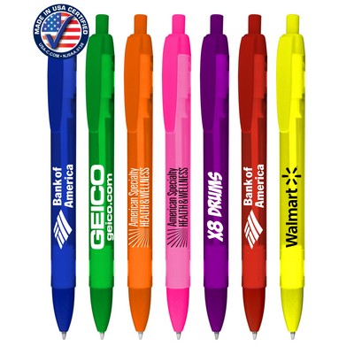 Union Printed - USA Made - Wide Body Frosted Colored Click Pen with Colored Trim - 1-Color Logo