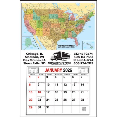 U.S. Map Color-Coded Full Apron Calendar