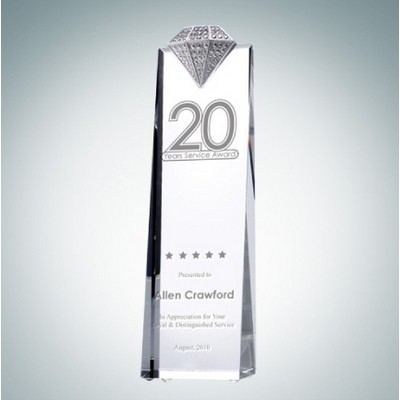 10 1/4" Luxury Diamond Tower Optical Crystal Award w/Metal Diamond