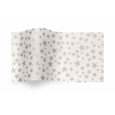 Precious Metals Silver Stars on White Wrapping Tissue (20"x30")