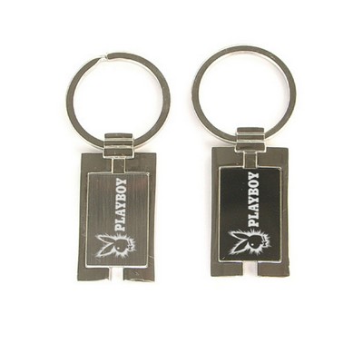 2-Tone Shiny Chrome Finished Rectangular Metal Key Holder w/Split Key Ring