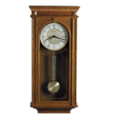 Bulova Manorcourt Golden Oak Dual Chime Wall Clock w/ Brass Dial