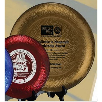 9" Gold Hammered Metal Glass Plate Award