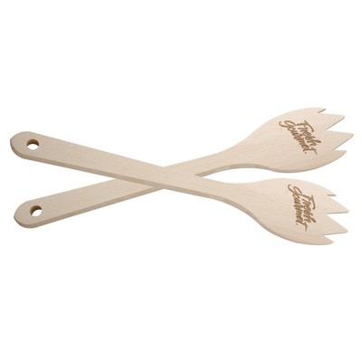 12" Wooden Serving Set -2 Forks (each Laser Engraved)