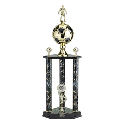 32" Three Marbled Columns Trophy w/Figure & 2" Medallion