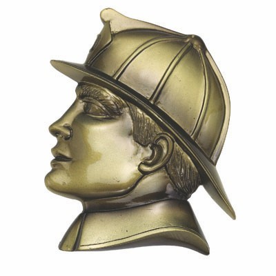 Antique Brass Hand Painted Resin Fireman Head Plaque Mount (5¼" x 4")