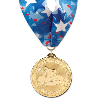 2" Wrestling Brite Laser Medal w/ Stock Millennium Neck Ribbon