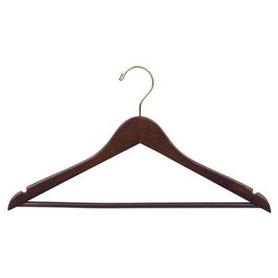 Flat Wooden Walnut Suit Hanger w/Bar