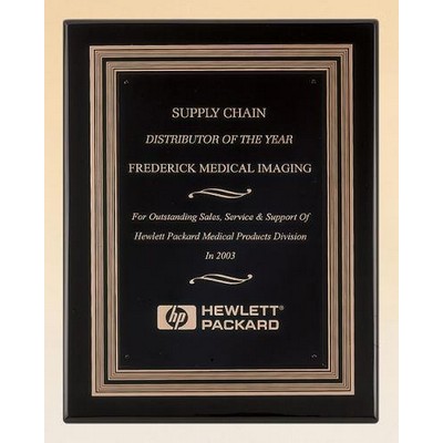 Black Piano Finish Plaque with Gold and Black Embossed Frame, 11 x 14"