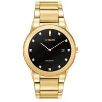 Citizen® Men's Eco-Drive Gold-Tone Watch w/11 Diamonds on a Black Dial