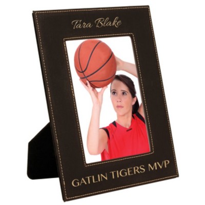 Custom Laser Engraved Leatherette Picture Frame-Black/Engraves Gold