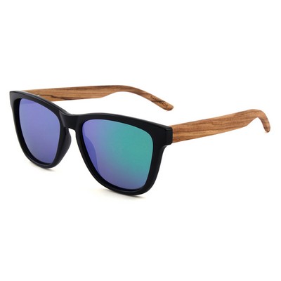 Zebra Wood Sunglasses - Black Frames & Mirrored Lenses