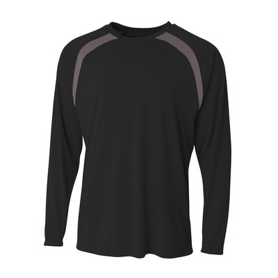 A4 Men's Spartan Long Sleeve Color Block Crew Shirt