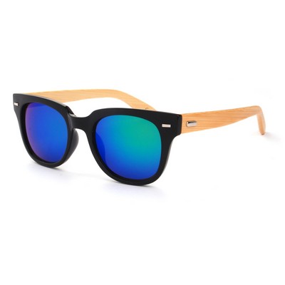 Bamboo Wood Sunglasses - Black Frames & Mirrored Lenses