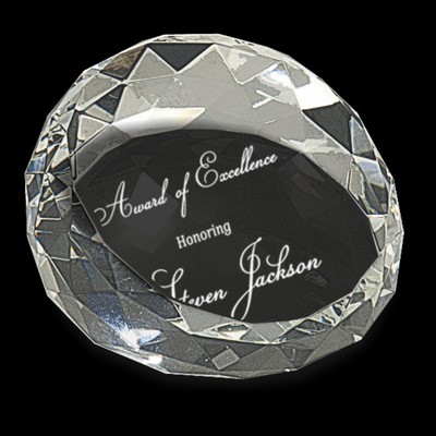 Clear Round Crystal Facet Paperweight 3 1/2" x 2"