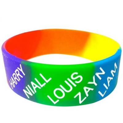 1" Rainbow Screen Print Silicone Wristband