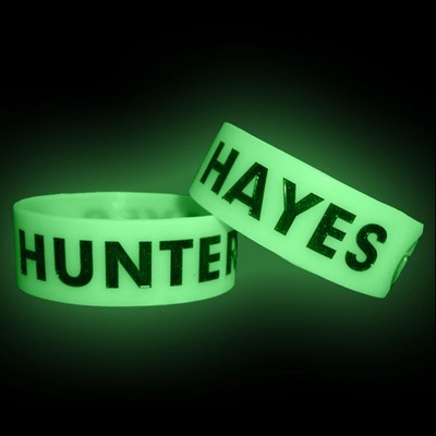 1" Glow in the Dark Debossed w/ Color Filled Silicone Wristband