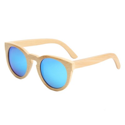 Bamboo Sunglasses - Blue Mirror Lenses