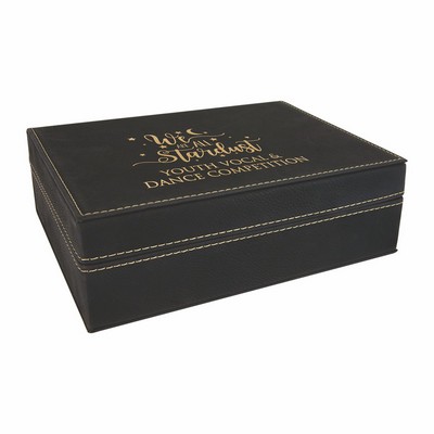 8" x 6 3/8" Black/Gold Leatherette Premium Gift Box